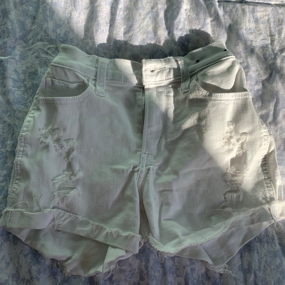 Hollister high rise white jean shorts
